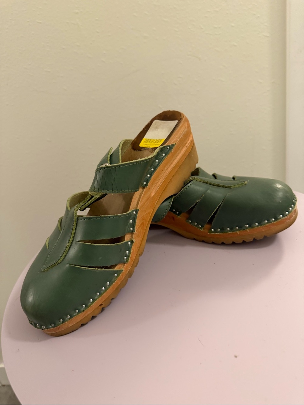Green Leather Slip-On Clog with Buckle Strap - Picture 2 of 6